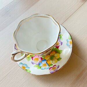 Floral Teacup and Saucer with Gold Trim